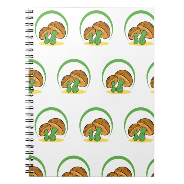 Caderno Espiral Bonita Marrom Cartoon Verde Mushroom Fungi Art (Frente)