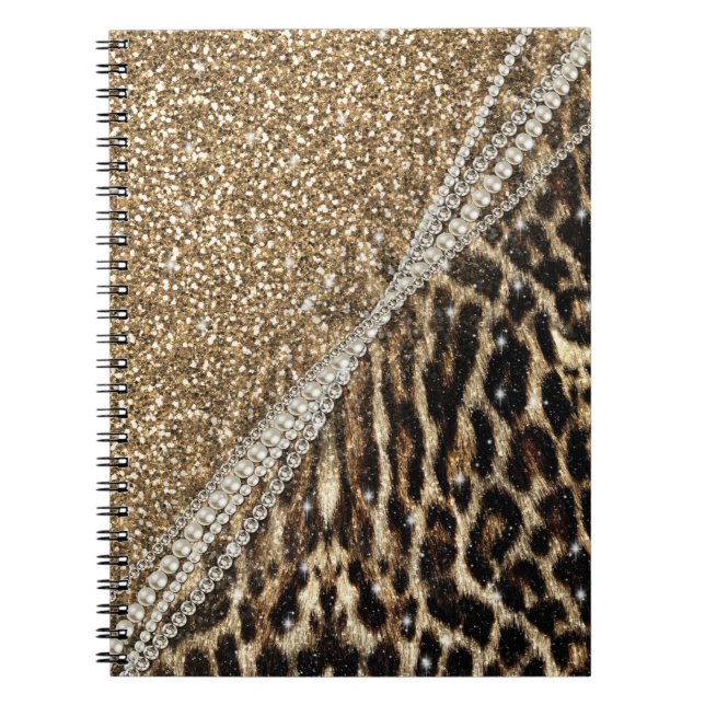 Caderno Espiral Bonita Menina Chic Leopard Animal Faux Impressão (Frente)
