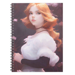Caderno Espiral Bonita Menina Entre Retrato De Flores Rosa