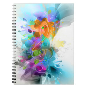 Caderno Espiral Bonita nota de música colorida com água
