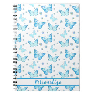 Caderno Espiral Bonito Bebê Azul Borboleta Padrão Floral Design