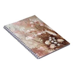 Caderno Espiral Bonito Beige Blush Pink Boho Floral