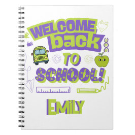 Caderno Espiral Bonito Bem-vindo de Volta à Escola Roxo Verde