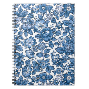 Caderno Espiral Bonito Boho Azul e Branco Floral