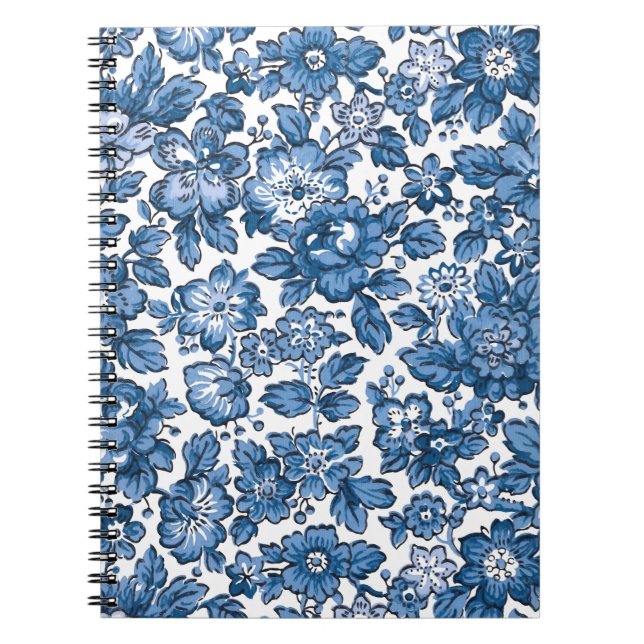Caderno Espiral Bonito Boho Blue e White Floral (Frente)