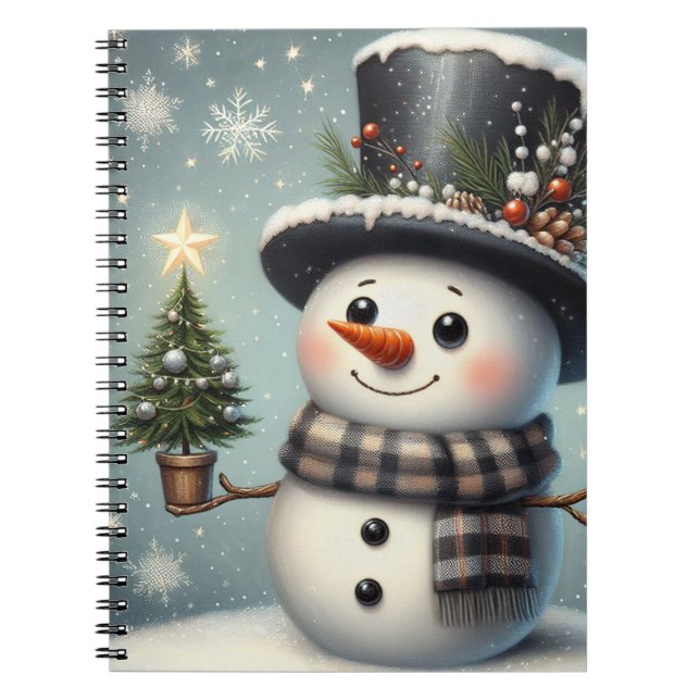 Caderno Espiral Bonito boneco de Natal/Neve de inverno (Frente)