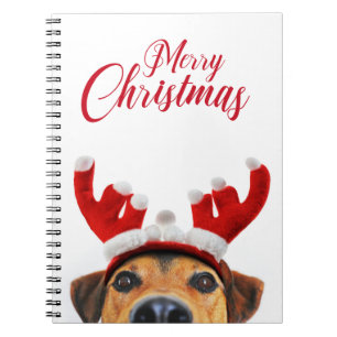 Caderno Espiral Bonito Cachorro de Natal Reindeer Antler Headband