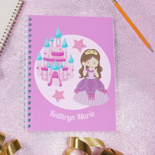 Caderno Espiral Bonito Castelo de Princesa Rosa Personalizado Cont