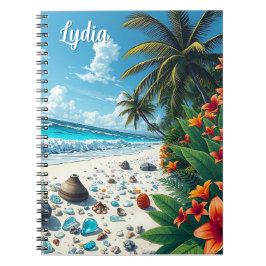 Caderno Espiral Bonito cena tropical de praia personalizada costei