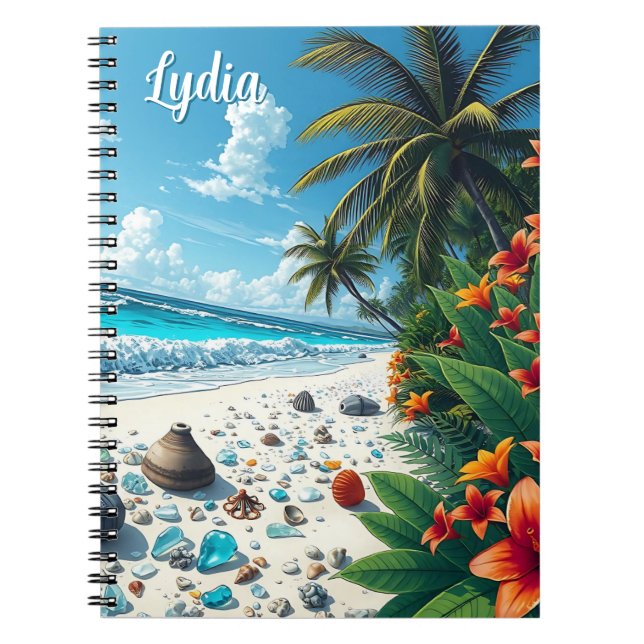 Caderno Espiral Bonito cena tropical de praia personalizada costei (Frente)
