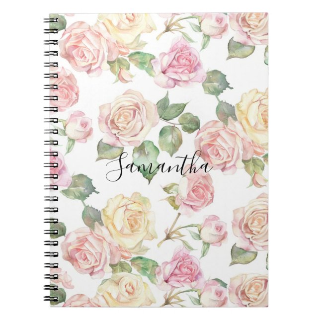 Caderno Espiral Bonito Creme Blush Rosas Rosa (Frente)