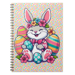 Caderno Espiral Bonito e colorido coelho da Páscoa havaiana/tropic