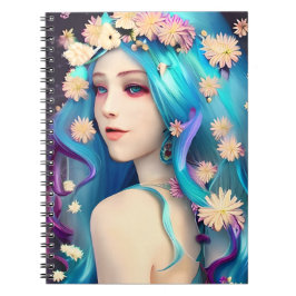 Caderno Espiral Bonito Eetérea com flores no cabelo