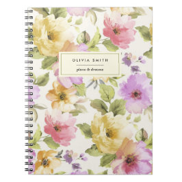 Caderno Espiral Bonito Elegante Watercolor Floral Girly Seu Nome