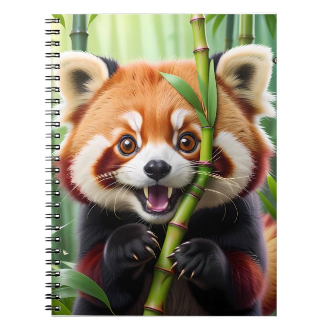 Caderno Espiral Bonito estilo Kawaii Panda Vermelha com um Grande  (Frente)