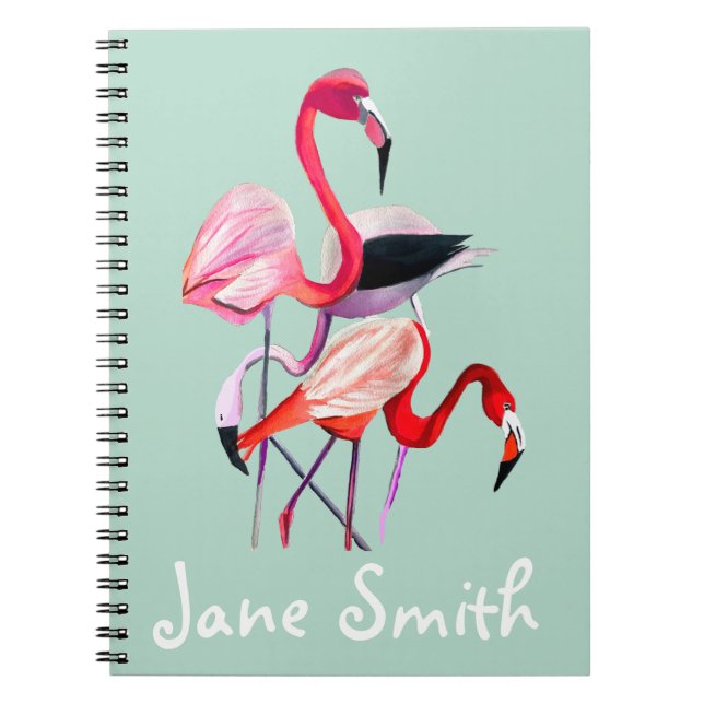 Caderno Espiral Bonito flamingo rosa em azul (Frente)
