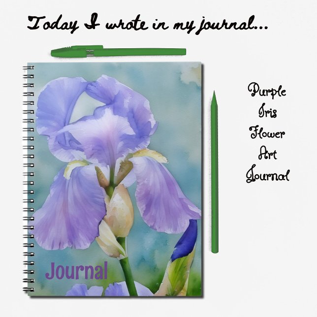 Caderno Espiral Bonito Flor Roxo Iris Art Diário Personalizar (Pretty Iris Flower Art Journal)
