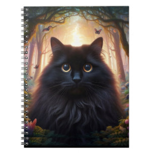 Caderno Espiral Bonito gato preto fluffy com olhos Dourados