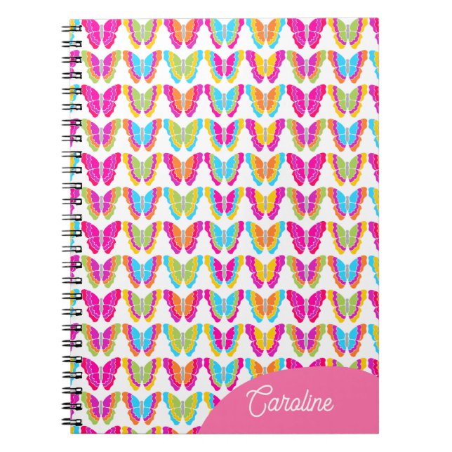 Caderno Espiral Bonito Girly Multicolor Arco-Íris Butterflies Nome (Frente)