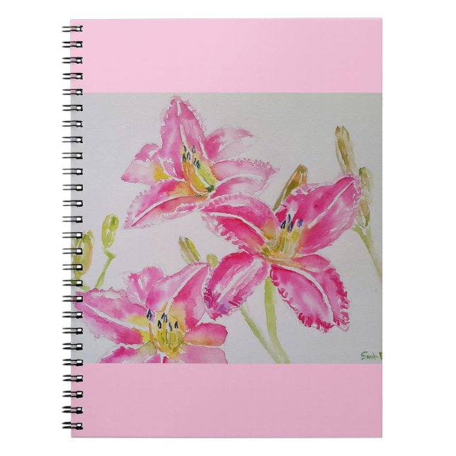 Caderno Espiral Bonito Lily Na Lilium De Pintura Por Aquarela Rosa (Frente)