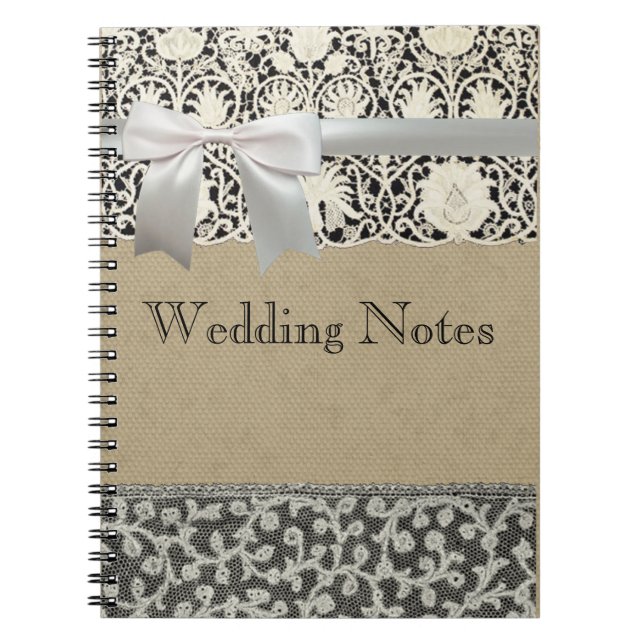 Caderno Espiral Bonito Linen White Lace Antique de Casamento  (Frente)