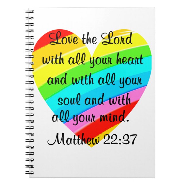 CADERNO ESPIRAL BONITO MATTHEW 22:37 AMOR DESIGN (Frente)