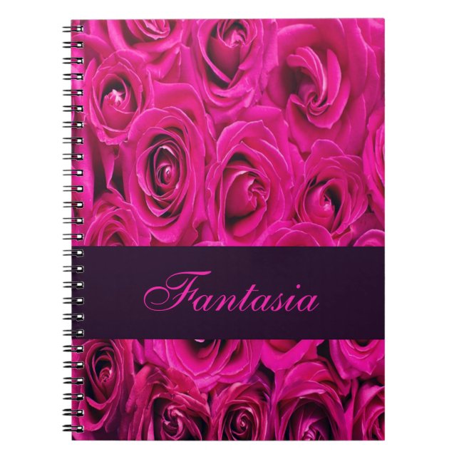Caderno Espiral Bonito monograma de rosas rosa (Frente)