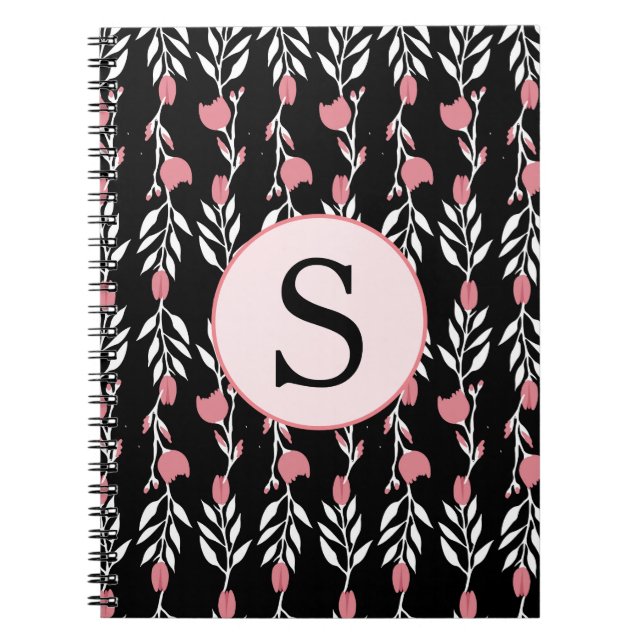 Caderno Espiral Bonito Monograma de Vinha Rosa (Frente)