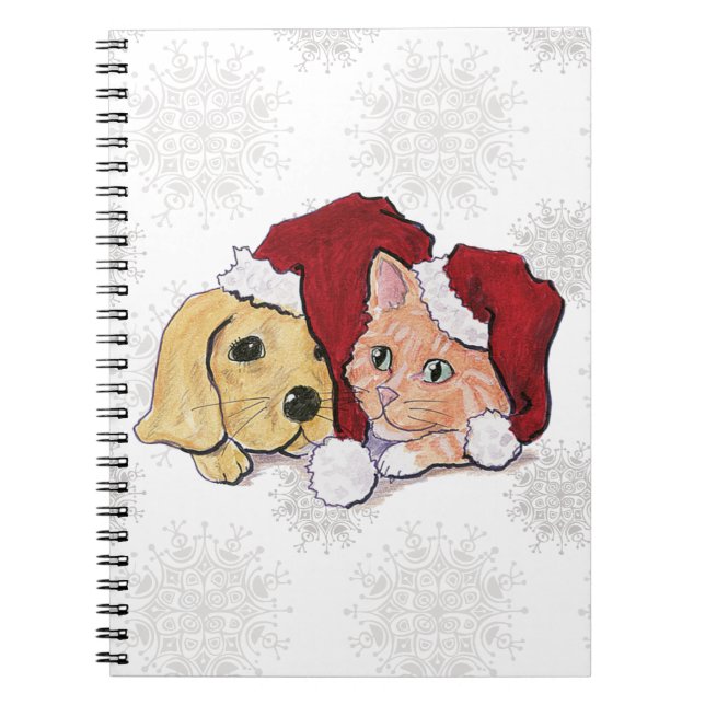 Caderno Espiral Bonito Natal Labrador Puppy e Orange Tabby (Frente)