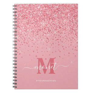 Caderno Espiral Bonito no nome monograma de vidro colorido cor-de-