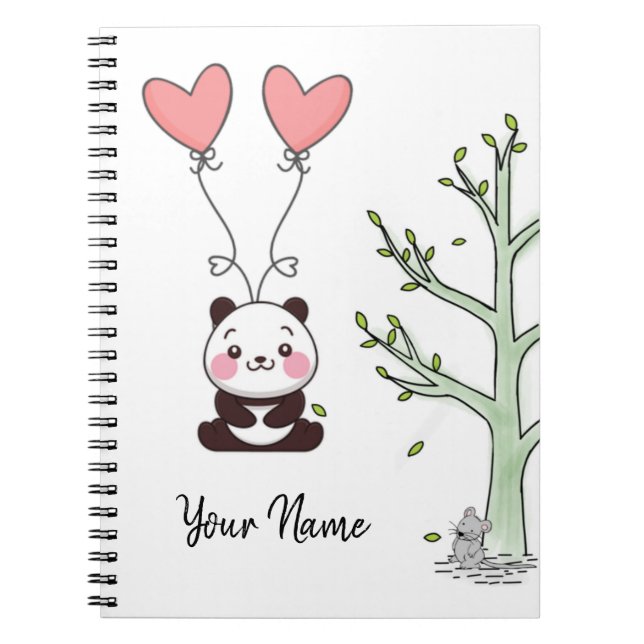 Caderno Espiral Bonito Panda Girly Pink Personalizado (Frente)