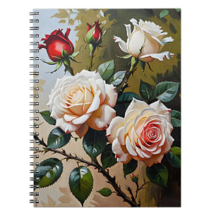 Caderno Espiral Bonito pintura de branco rosa e rosa vermelha
