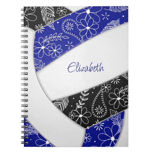 Caderno Espiral bonito rabisco azul preto vôlei (Frente)