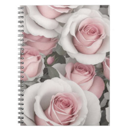 Caderno Espiral Bonito rosas rosa e brancas