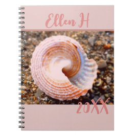 Caderno Espiral Bonito Shell Rosa no Diário do Ano da Praia