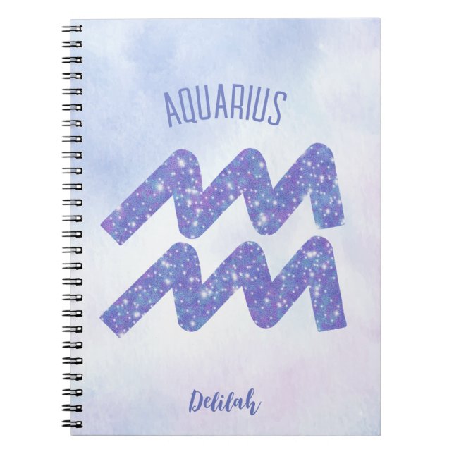 Caderno Espiral Bonito Símbolo Astrologico Aquário Roxo Personaliz (Frente)