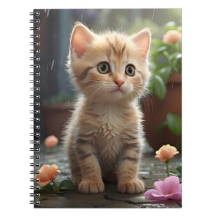 Caderno Espiral Bonito Tabby Laranja Sentado Entre Flores