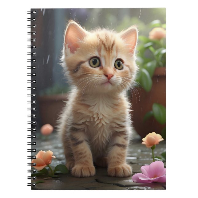 Caderno Espiral Bonito Tabby Laranja Sentado Entre Flores (Frente)