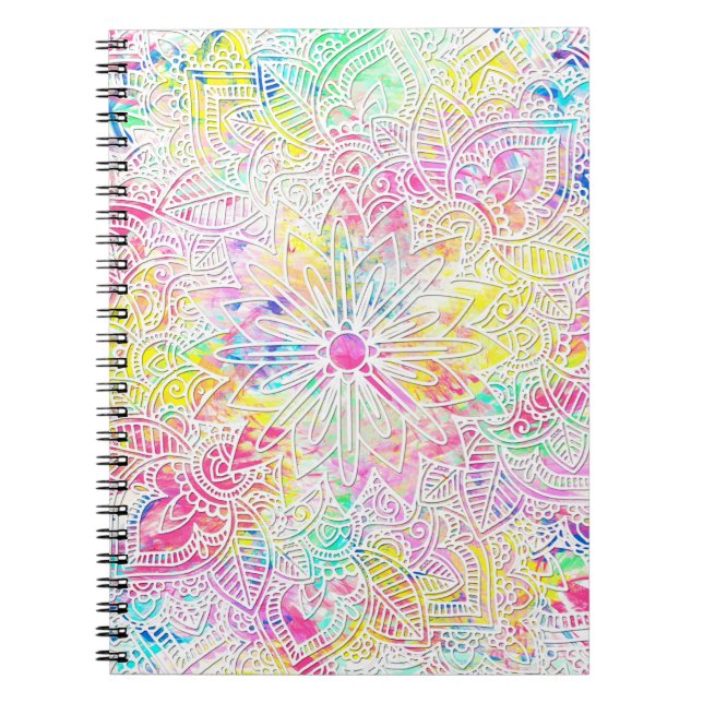 Caderno Espiral Bonito tendência de hena desenhada pela mão floral (Frente)