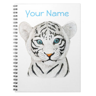 Caderno Espiral Bonito Tigre Branco Com Olhos Azuis