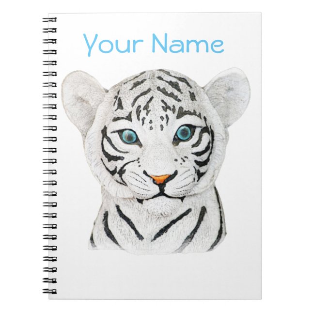 Caderno Espiral Bonito Tigre Branco Com Olhos Azuis (Frente)