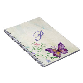 Caderno Espiral Bonito Vintage Watercolor Butterfly Monogramada