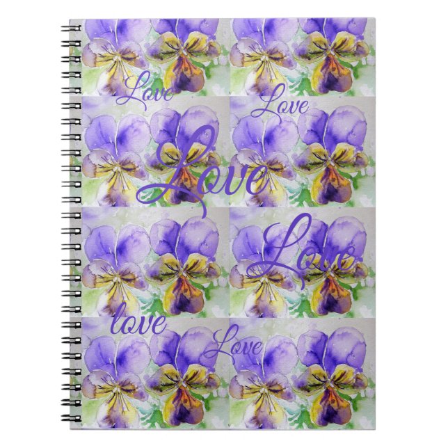 Caderno Espiral Bonito Viola Flower Floral Púrpura Amor (Frente)