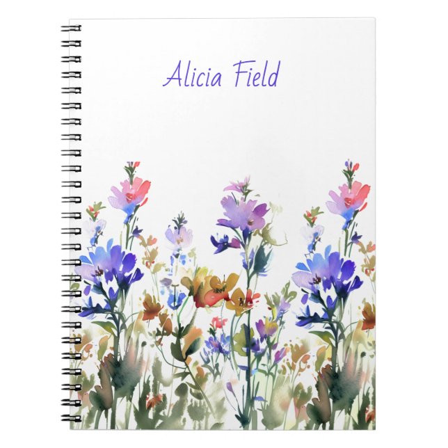 Caderno Espiral Bonito Watercolor Flores Selvagens | seu nome (Frente)