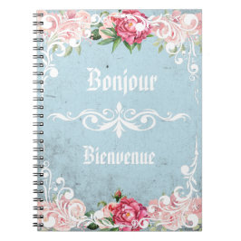 Caderno Espiral Bonjour Bienvenue Frenchage Romântica Rosas
