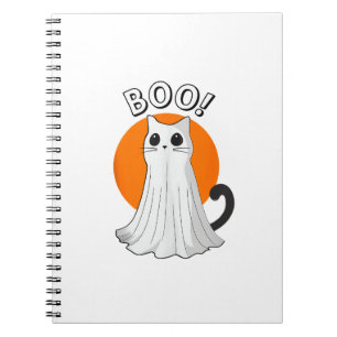Caderno Espiral Boo Cute Ghost Cat Halloween Moon Spookie Gatinho
