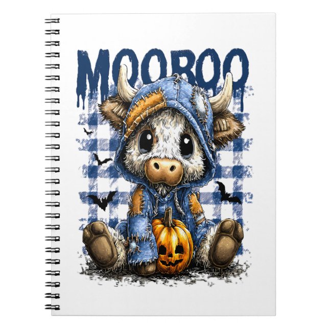 Caderno Espiral Boo Halloween Spooky Highland Cow (Frente)