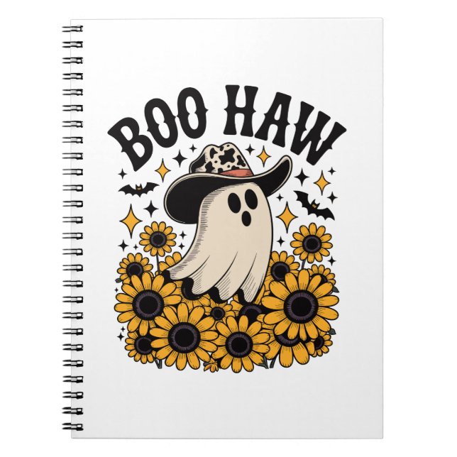 Caderno Espiral Boo Haw Cow Ghost Western Halloween (Frente)