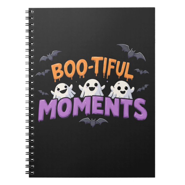 Caderno Espiral Boo-Tiful Moments Cute Halloween Ghosts and Bats (Frente)