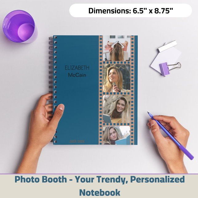 Caderno Espiral Booth de Foto do marinho - Personalizado moderno d (Brown Photo Booth - Trendy Modern Personalized Science Spiral Notebook!)